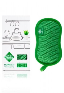 Губка для мытья посуды Гринвей зеленая (Green Fiber HOME S15). Фото